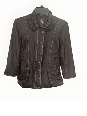 Tres Jolie Accessories Black Ruffled Collar Button Jacket